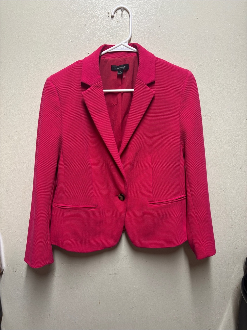 Ann Taylor women's ribbed blazer jacket hot pink size 8
